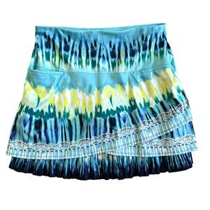 Lucky In Love Women's Sz L Peace Trippy Scarf Blue Tie-Dye Tennis Skirt